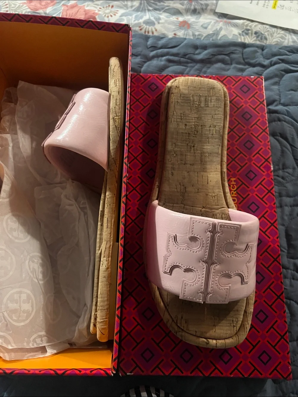 Tory Burch Light Pink Cork Slide Sandals